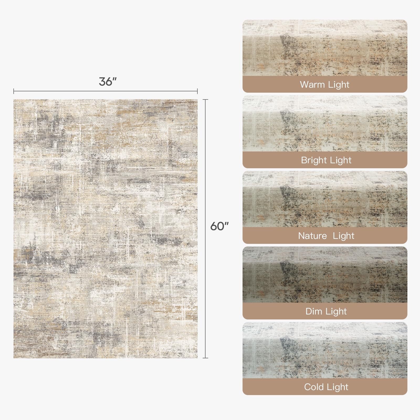 Lofus 8x10 Area Rug for Living Room, Gold Abstract Large Rugs with Non-Slip Backing, Neutral Modern Washable Carpet for Bedroom Dining Room Home Office Nursery Indoor