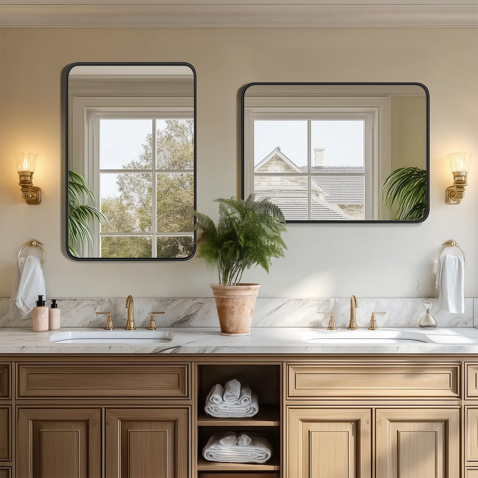 Sweetcrispy 24"x36" Arched Black Bathroom Mirrors for Wall | Bathroom Mirrors for Over Sink, Metal Framed with HD Shatter-Proof Glass for Entryway, Bedroom, Home Decor