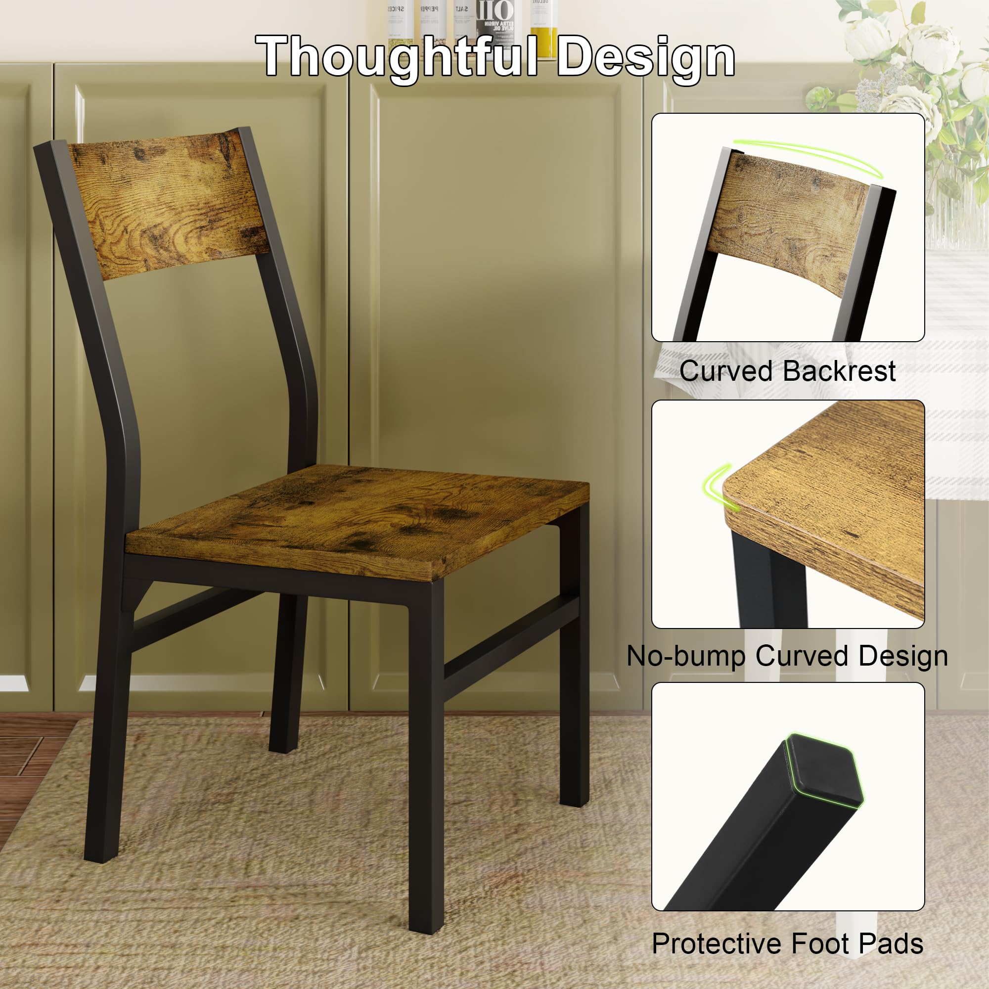 Feonase Dining Chairs Set of 6, Modern Kitchen Chairs with Ergonomic Backrest, MDF Board and Metal Legs, Dinner Chairs for Dining Room, Kitchen and Living Room, Walnut