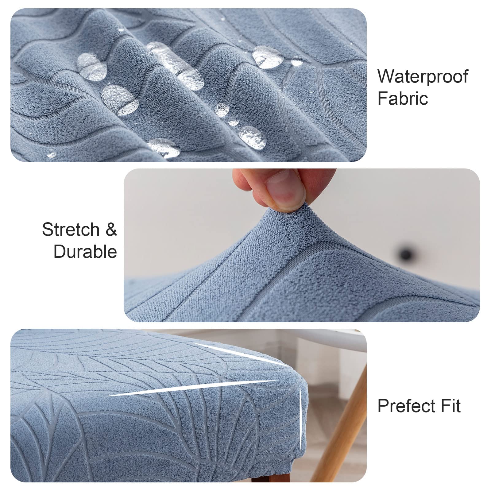 Genina 100% Waterproof Chair Covers for Dining Room Set of 4, Stretch Parson Chair Slipcovers for Kitchen Chairs, Washable Chair Protectors, Leaves-Warm Gray
