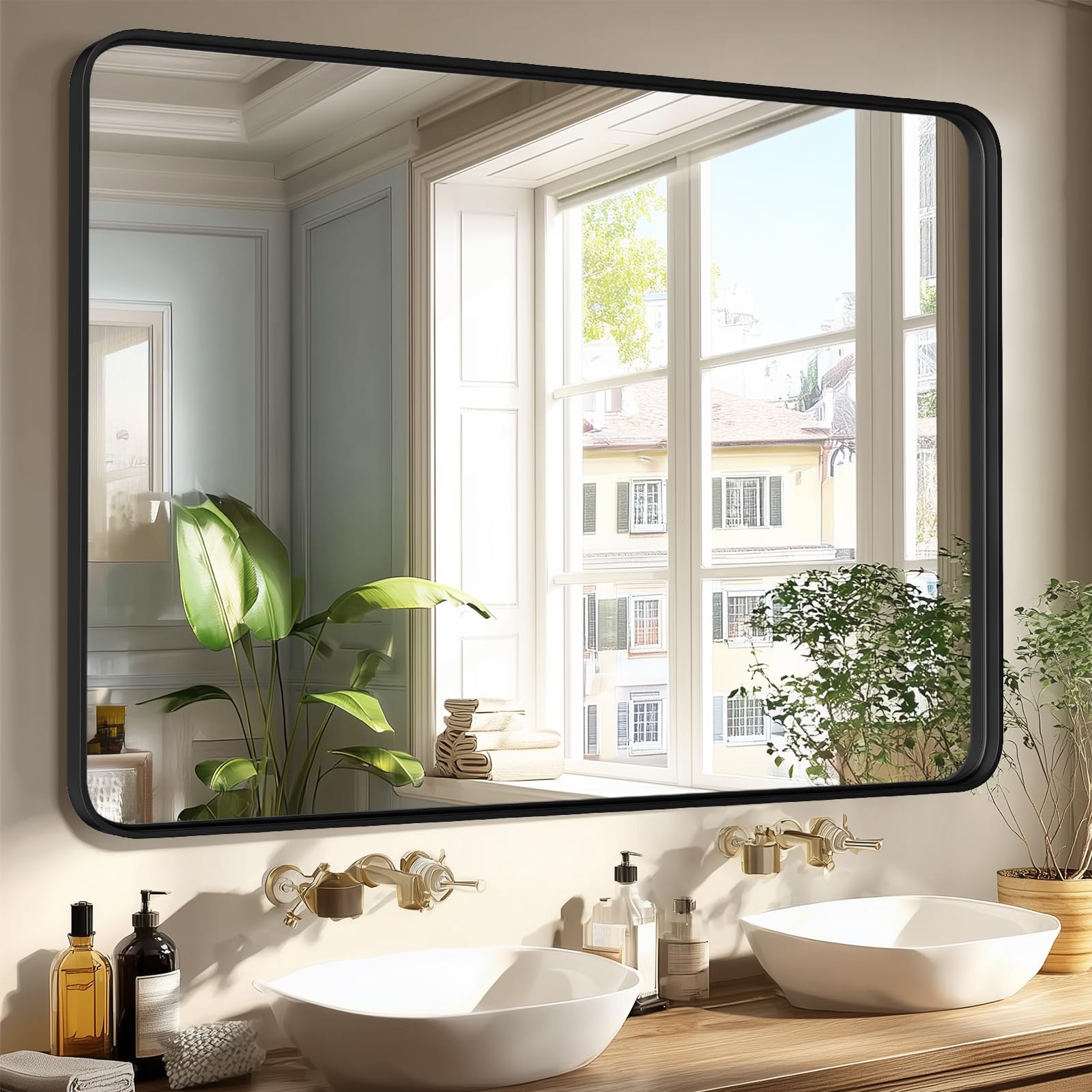 Sweetcrispy 24"x36" Arched Black Bathroom Mirrors for Wall | Bathroom Mirrors for Over Sink, Metal Framed with HD Shatter-Proof Glass for Entryway, Bedroom, Home Decor