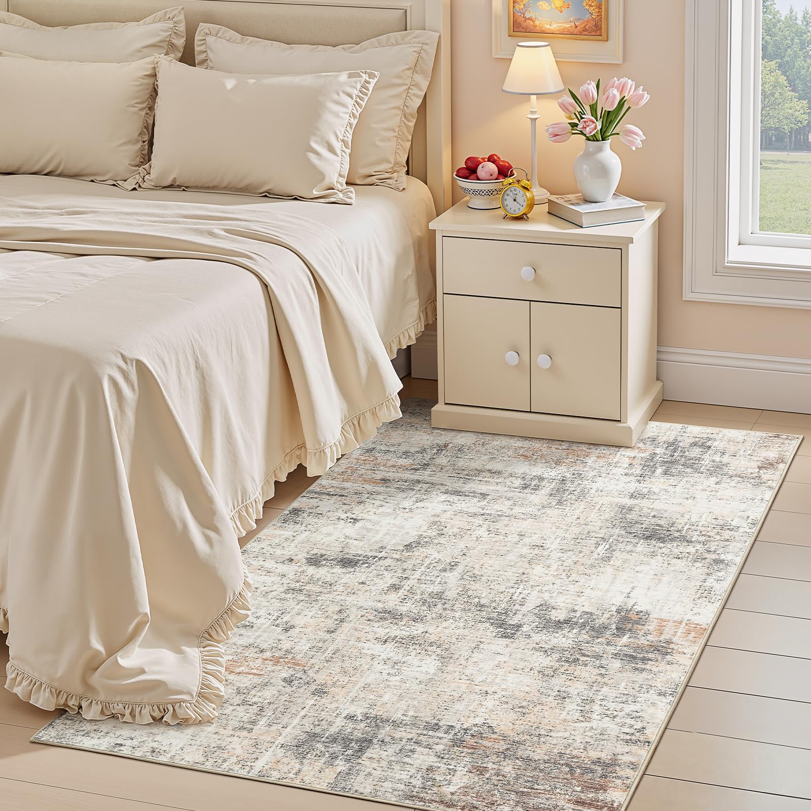 Lofus 8x10 Area Rug for Living Room, Gold Abstract Large Rugs with Non-Slip Backing, Neutral Modern Washable Carpet for Bedroom Dining Room Home Office Nursery Indoor