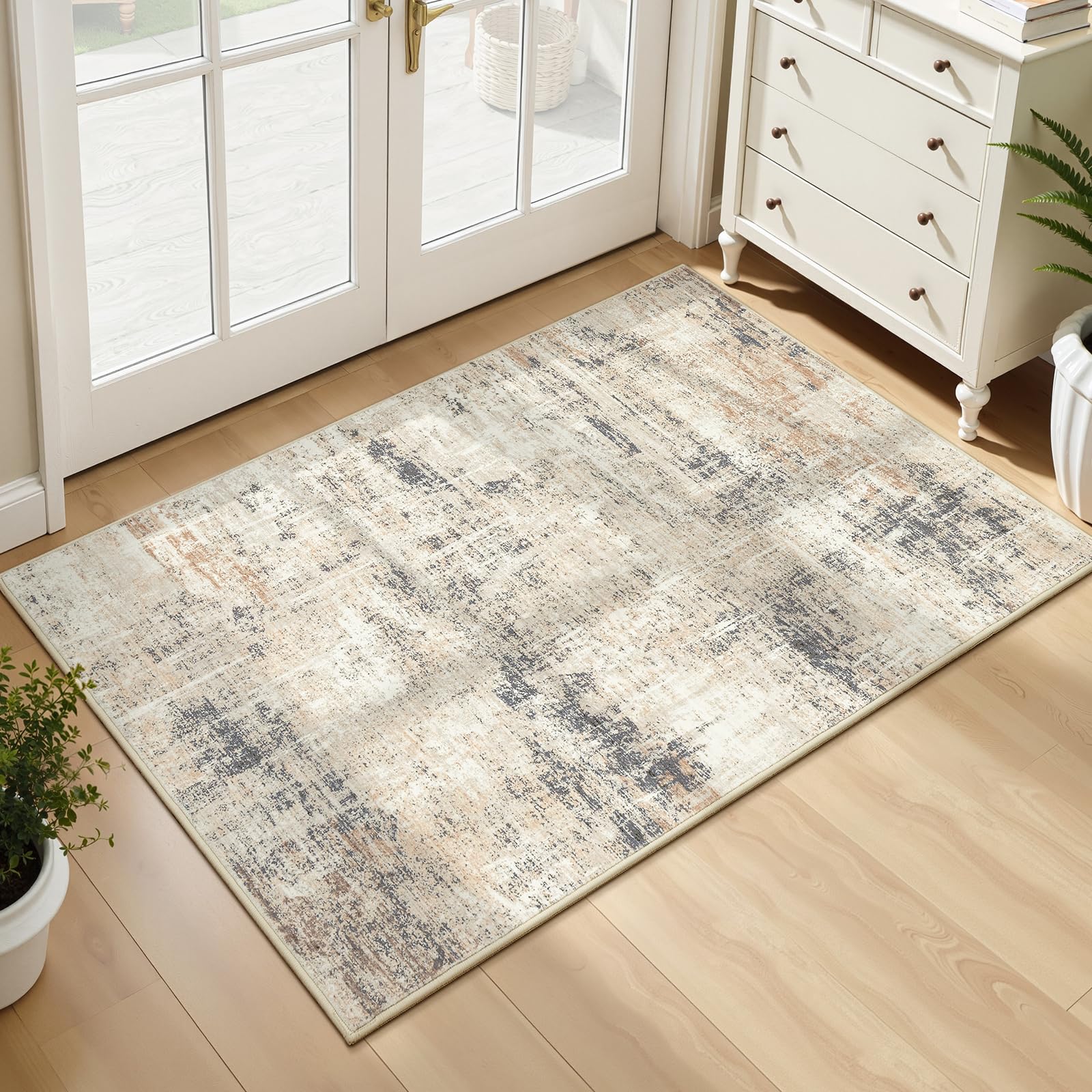 Lofus 8x10 Area Rug for Living Room, Gold Abstract Large Rugs with Non-Slip Backing, Neutral Modern Washable Carpet for Bedroom Dining Room Home Office Nursery Indoor