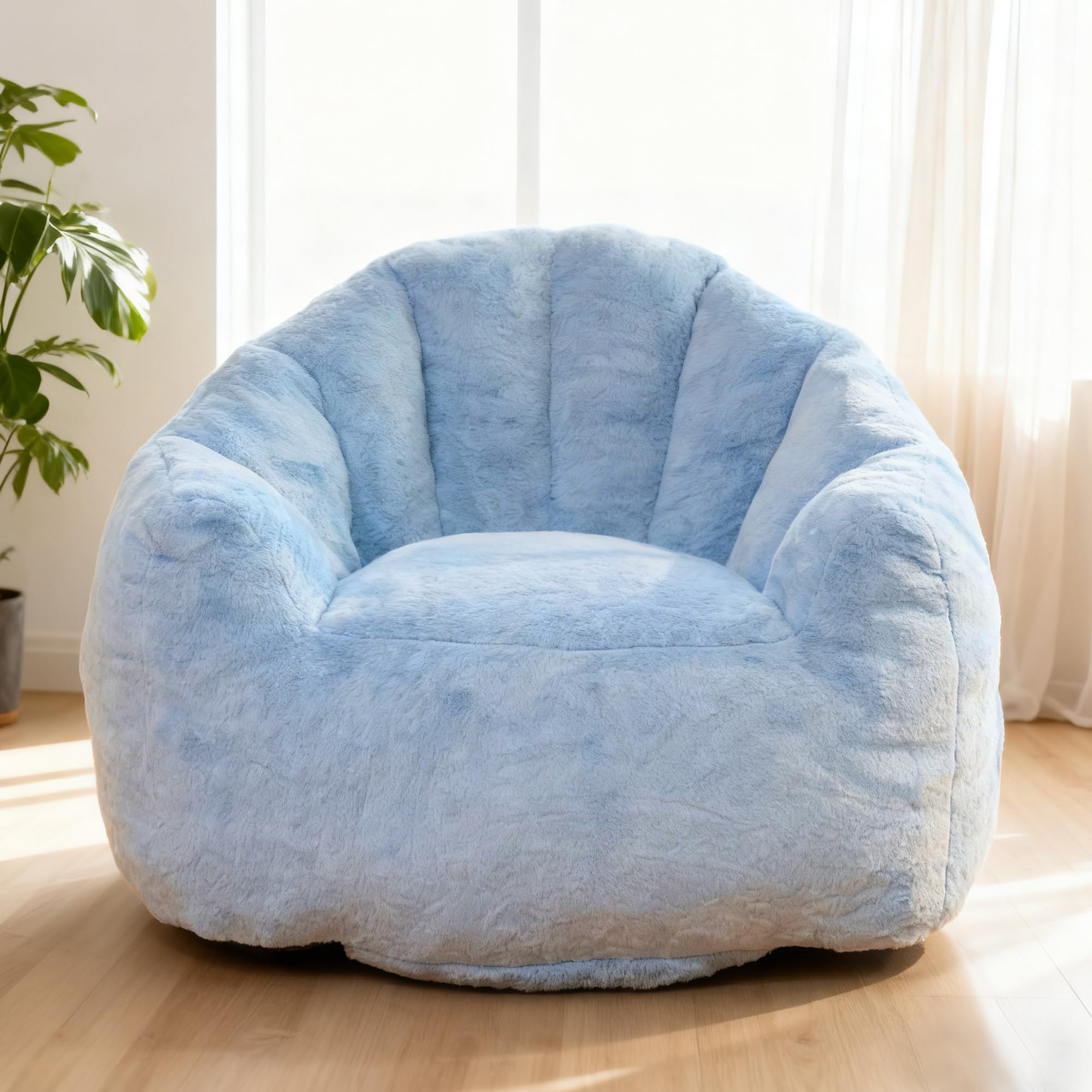 Bean Bag Chair, Giant Beanbag Chiars for Adults, Faux Fur Shell-Shaped Floor Sofa with Filler, Comfy Chair for Reading, Gaming and Relax (Grey)