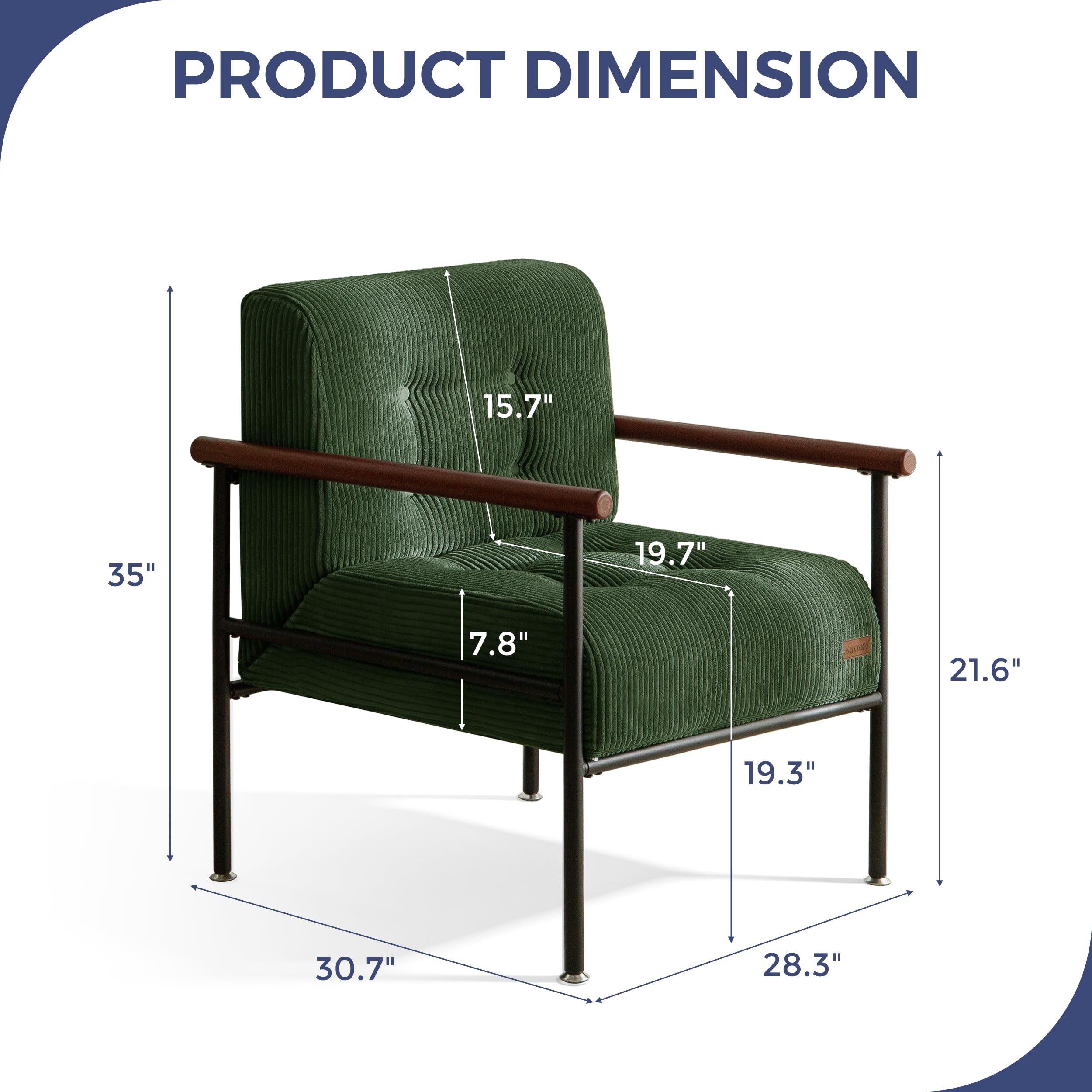MAXYOYO Living Room Accent Chair, Modern Chair with Sturdy Metal Frame & Wood Armrests, Upholstered Reading Chair with Upholstered Cushion for Bedroom Balcony Porch, Beige