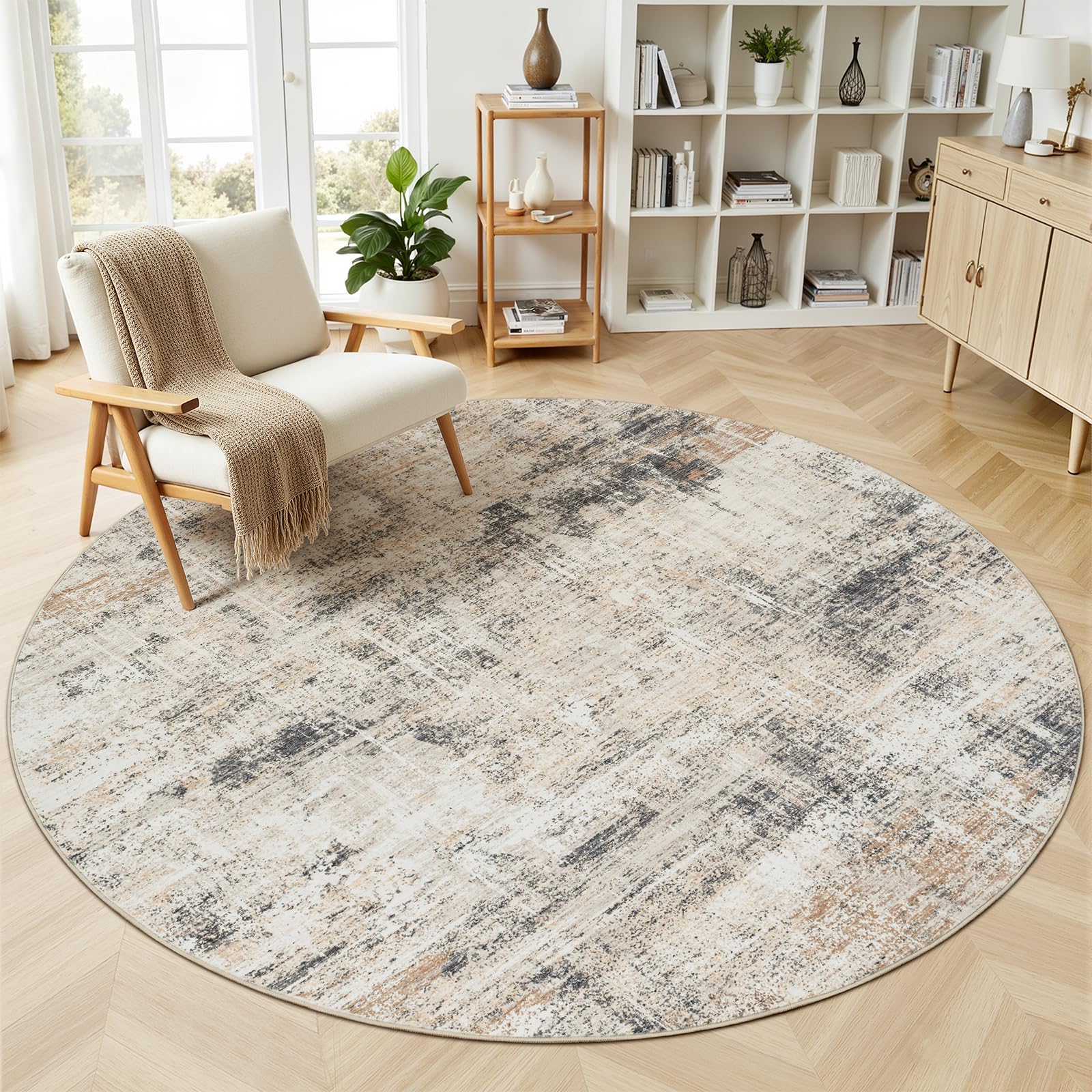 Lofus 8x10 Area Rug for Living Room, Gold Abstract Large Rugs with Non-Slip Backing, Neutral Modern Washable Carpet for Bedroom Dining Room Home Office Nursery Indoor