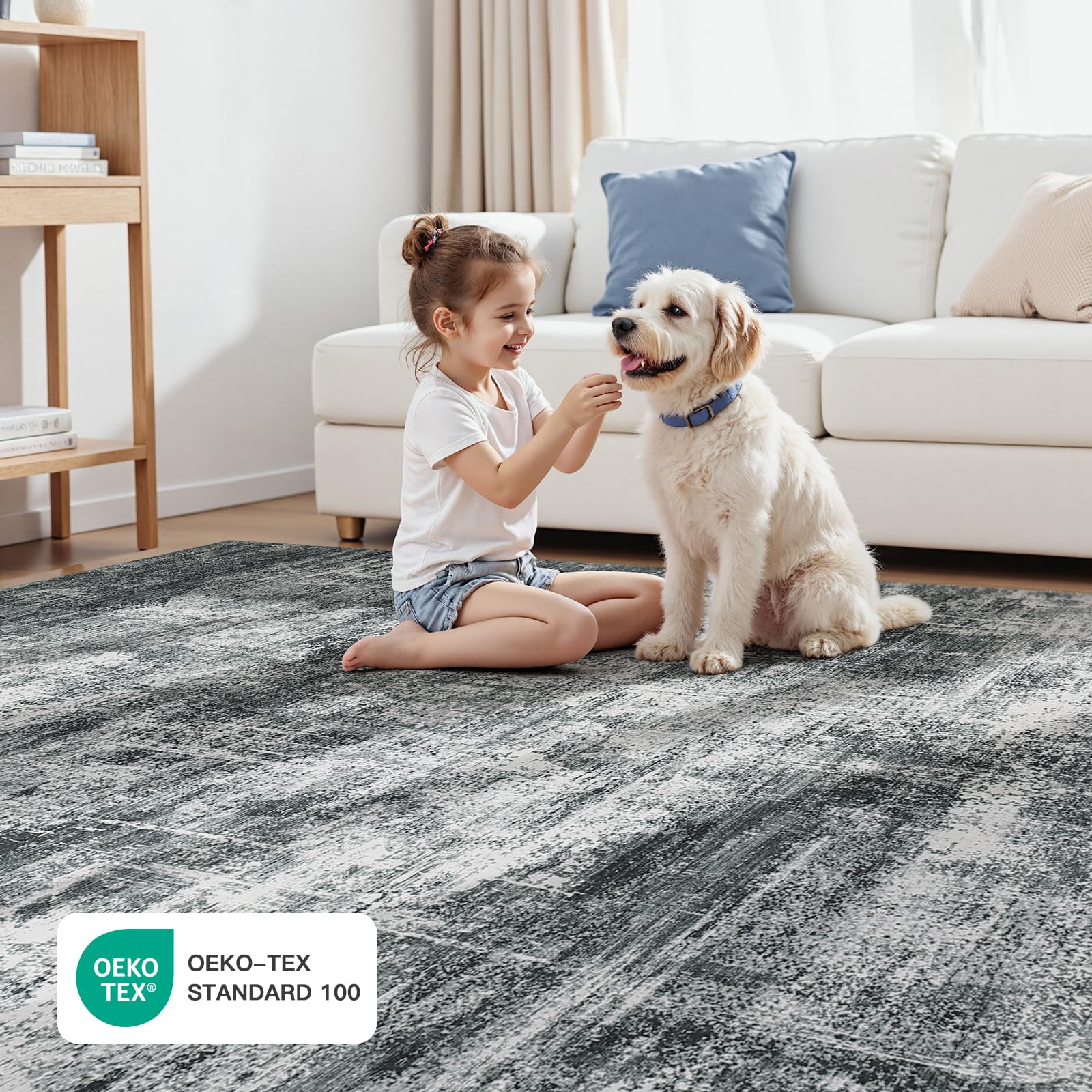 Lofus 8x10 Area Rug for Living Room, Gold Abstract Large Rugs with Non-Slip Backing, Neutral Modern Washable Carpet for Bedroom Dining Room Home Office Nursery Indoor