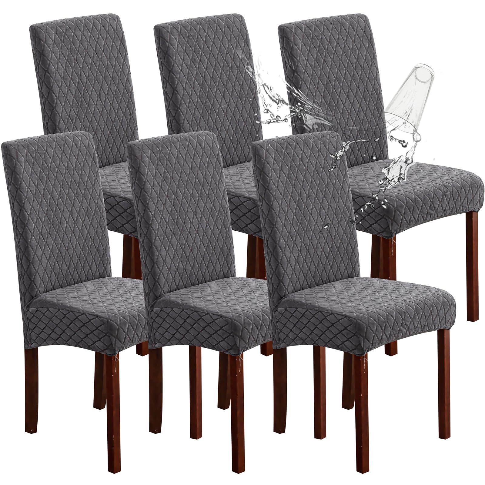 Genina 100% Waterproof Chair Covers for Dining Room Set of 4, Stretch Parson Chair Slipcovers for Kitchen Chairs, Washable Chair Protectors, Leaves-Warm Gray