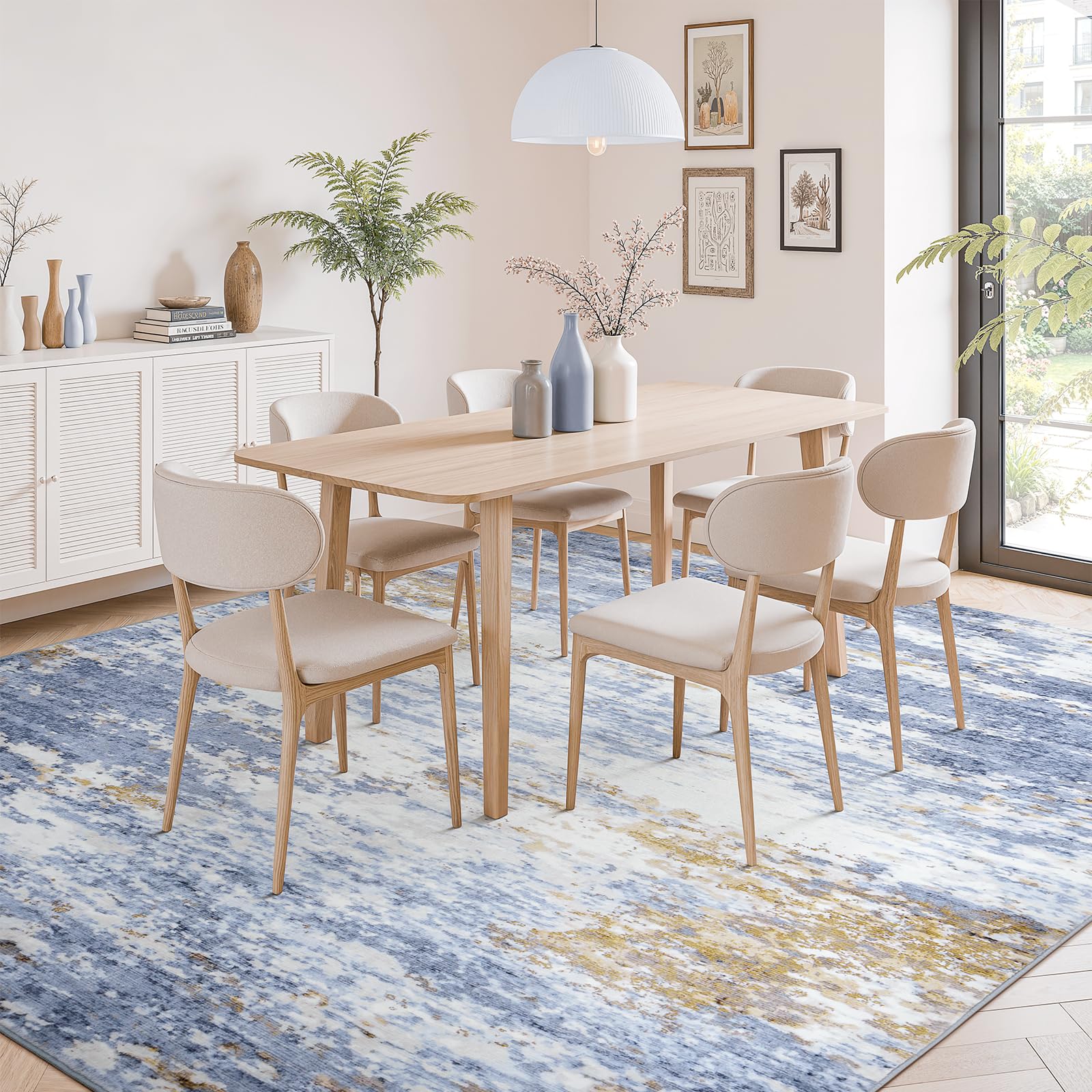 Lofus 8x10 Area Rug for Living Room, Gold Abstract Large Rugs with Non-Slip Backing, Neutral Modern Washable Carpet for Bedroom Dining Room Home Office Nursery Indoor