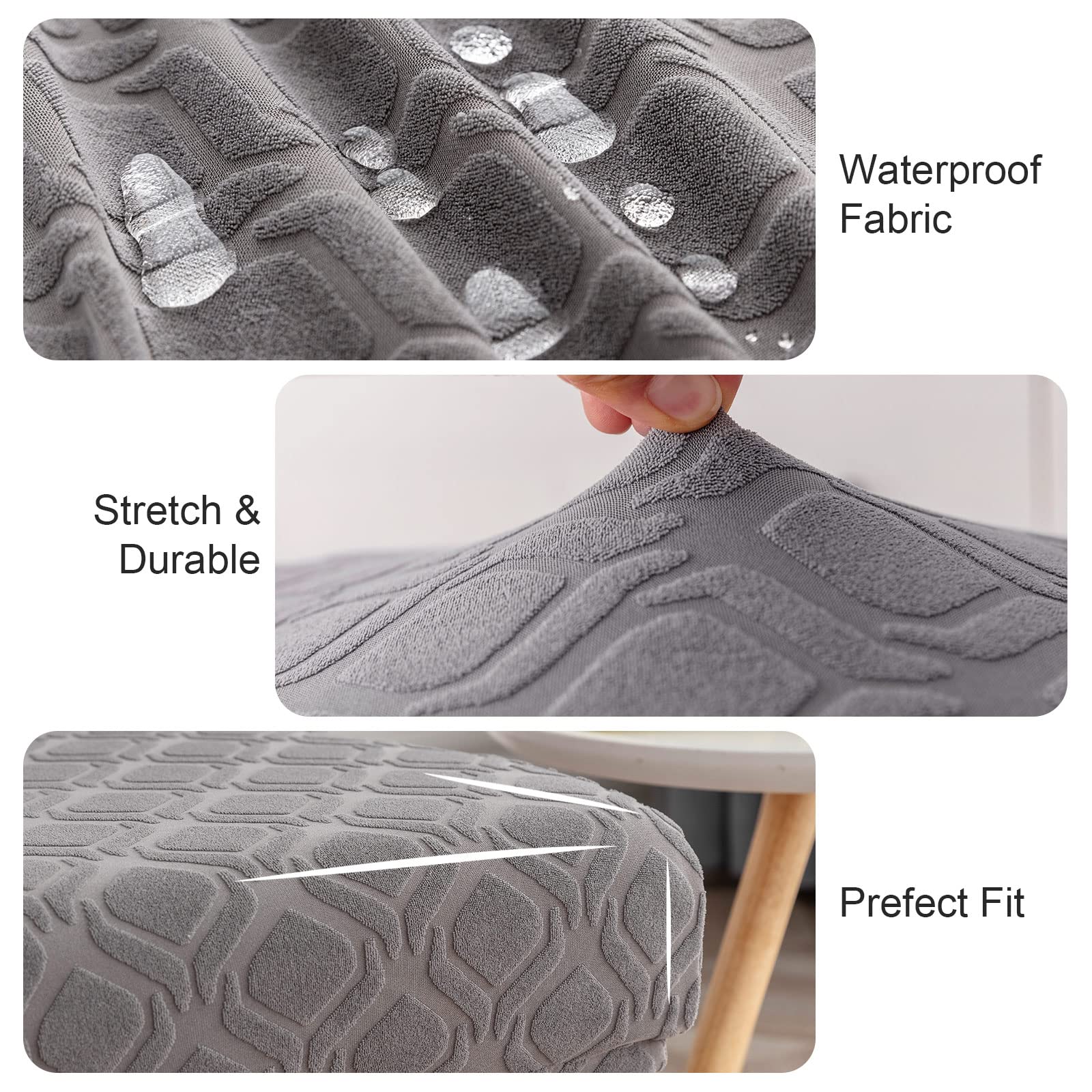 Genina 100% Waterproof Chair Covers for Dining Room Set of 4, Stretch Parson Chair Slipcovers for Kitchen Chairs, Washable Chair Protectors, Leaves-Warm Gray