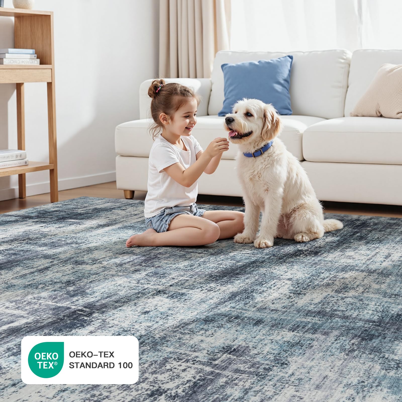 Lofus 8x10 Area Rug for Living Room, Gold Abstract Large Rugs with Non-Slip Backing, Neutral Modern Washable Carpet for Bedroom Dining Room Home Office Nursery Indoor