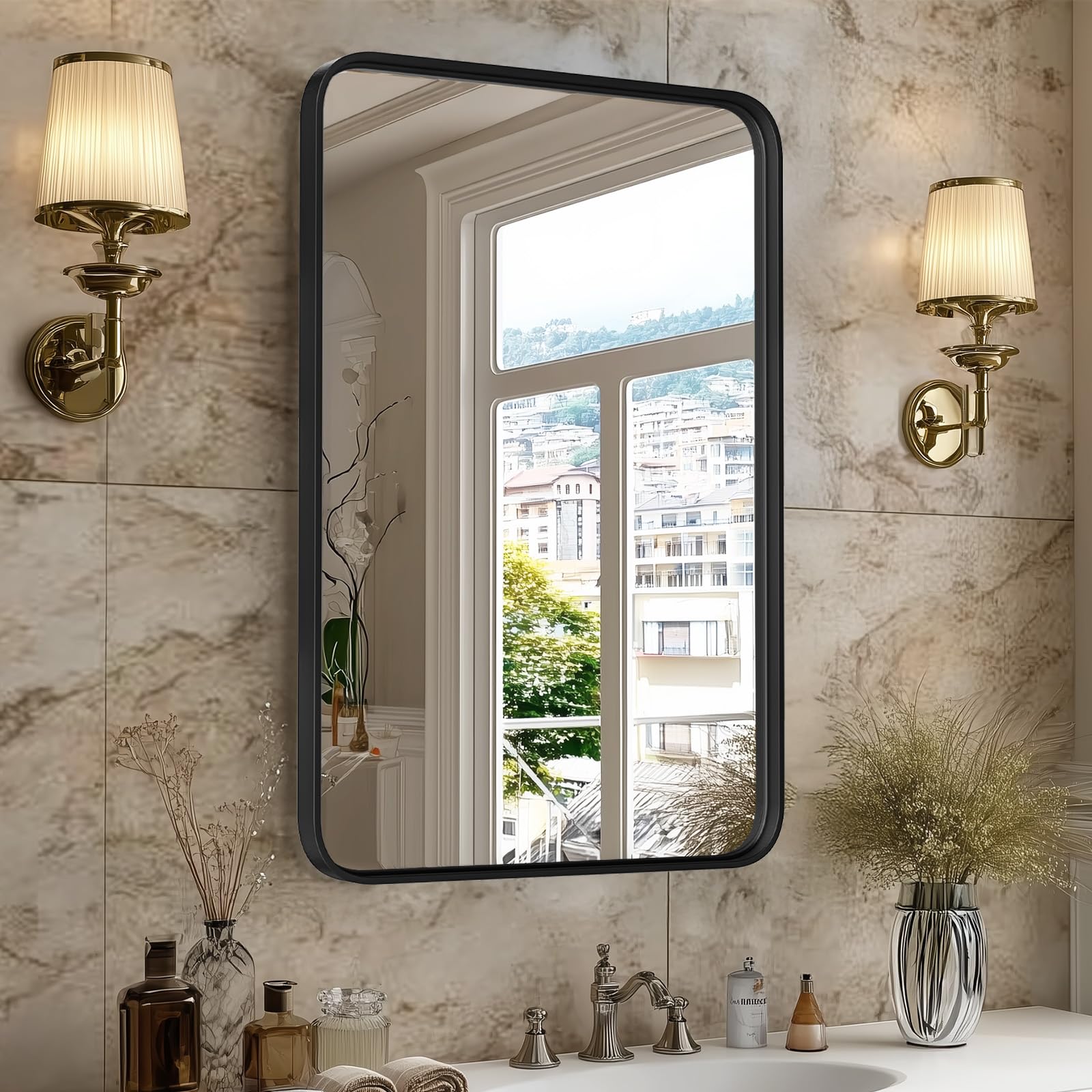Sweetcrispy 24"x36" Arched Black Bathroom Mirrors for Wall | Bathroom Mirrors for Over Sink, Metal Framed with HD Shatter-Proof Glass for Entryway, Bedroom, Home Decor