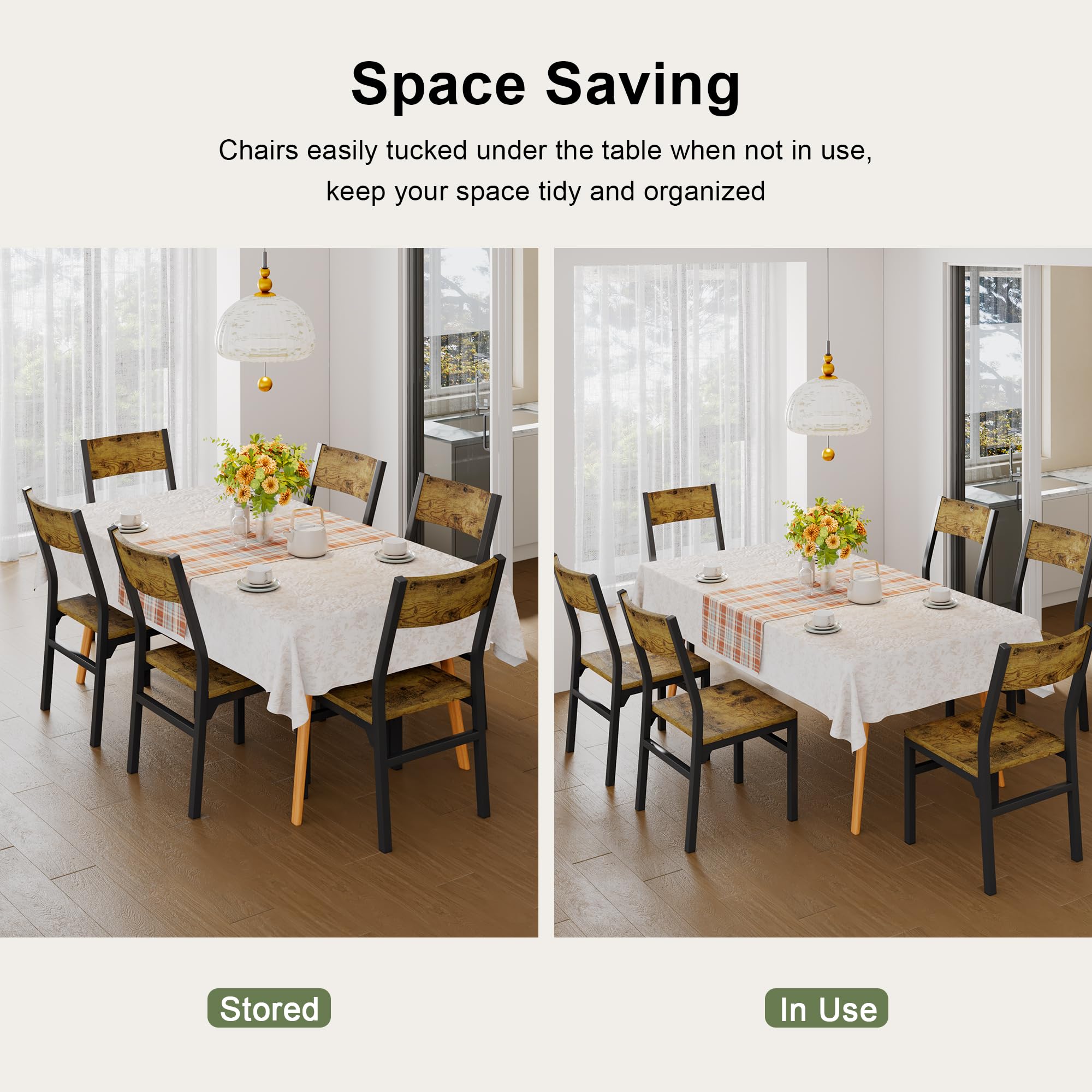 Feonase Dining Chairs Set of 6, Modern Kitchen Chairs with Ergonomic Backrest, MDF Board and Metal Legs, Dinner Chairs for Dining Room, Kitchen and Living Room, Walnut