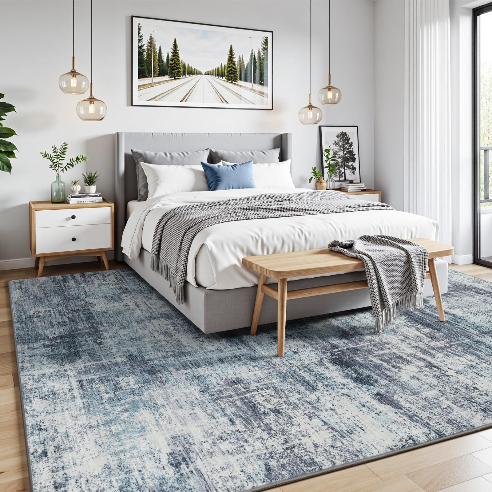 Lofus 8x10 Area Rug for Living Room, Gold Abstract Large Rugs with Non-Slip Backing, Neutral Modern Washable Carpet for Bedroom Dining Room Home Office Nursery Indoor
