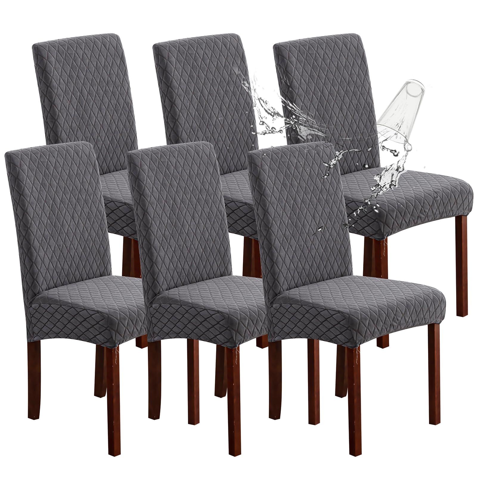 Genina 100% Waterproof Chair Covers for Dining Room Set of 4, Stretch Parson Chair Slipcovers for Kitchen Chairs, Washable Chair Protectors, Leaves-Warm Gray