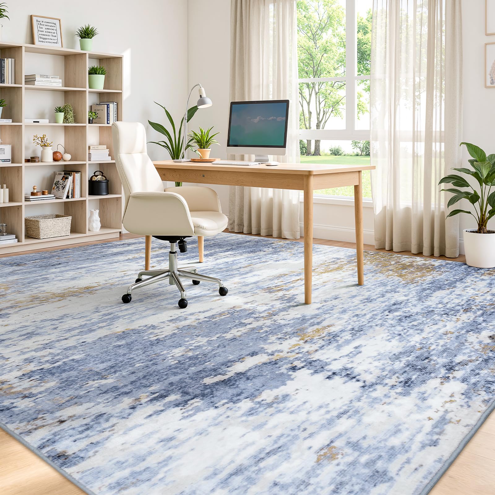 Lofus 8x10 Area Rug for Living Room, Gold Abstract Large Rugs with Non-Slip Backing, Neutral Modern Washable Carpet for Bedroom Dining Room Home Office Nursery Indoor