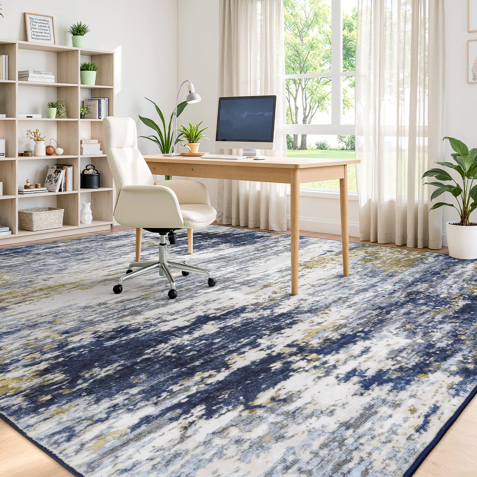 Lofus 8x10 Area Rug for Living Room, Gold Abstract Large Rugs with Non-Slip Backing, Neutral Modern Washable Carpet for Bedroom Dining Room Home Office Nursery Indoor