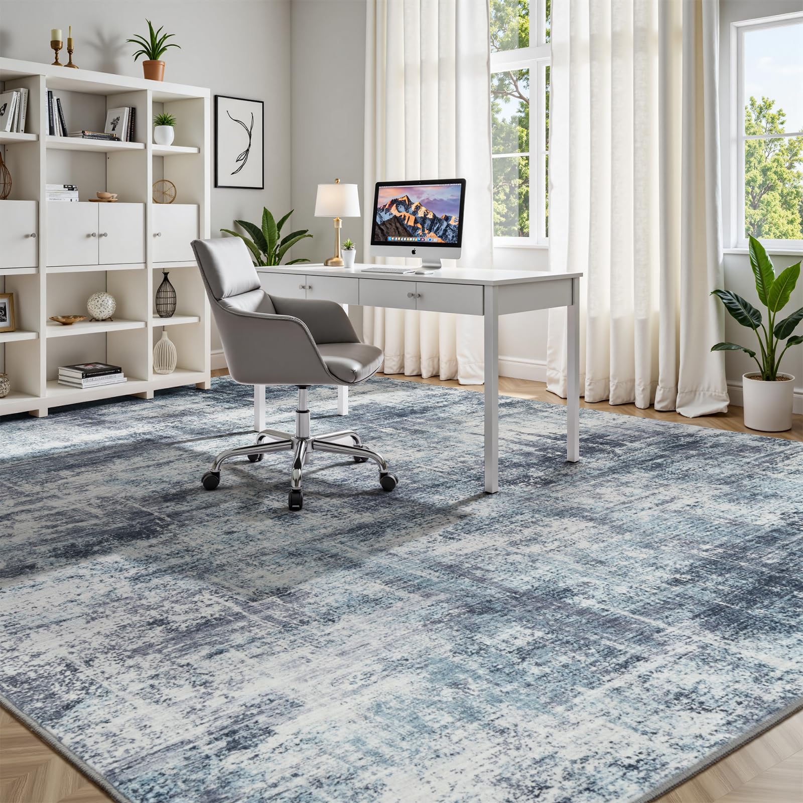 Lofus 8x10 Area Rug for Living Room, Gold Abstract Large Rugs with Non-Slip Backing, Neutral Modern Washable Carpet for Bedroom Dining Room Home Office Nursery Indoor