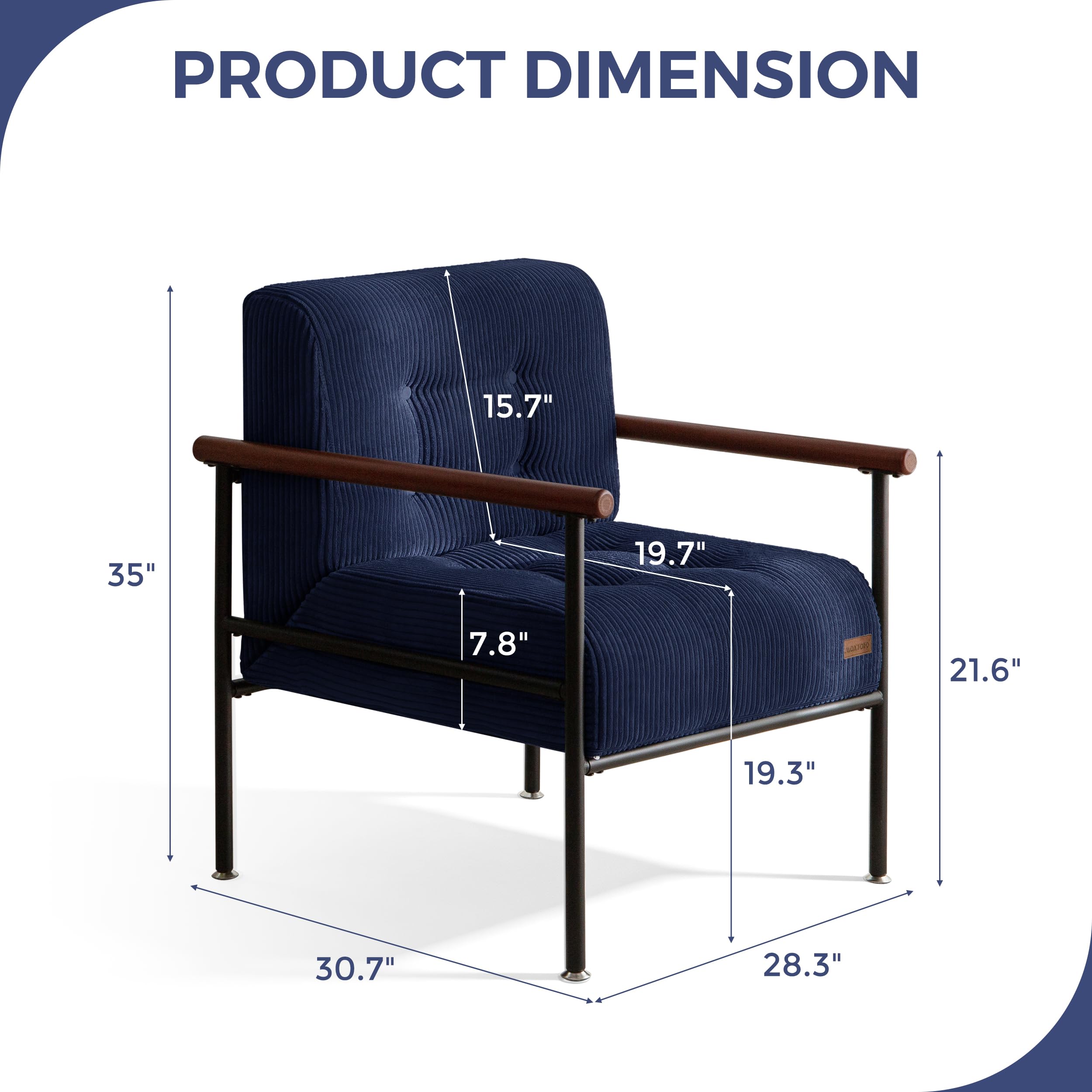 MAXYOYO Living Room Accent Chair, Modern Chair with Sturdy Metal Frame & Wood Armrests, Upholstered Reading Chair with Upholstered Cushion for Bedroom Balcony Porch, Beige