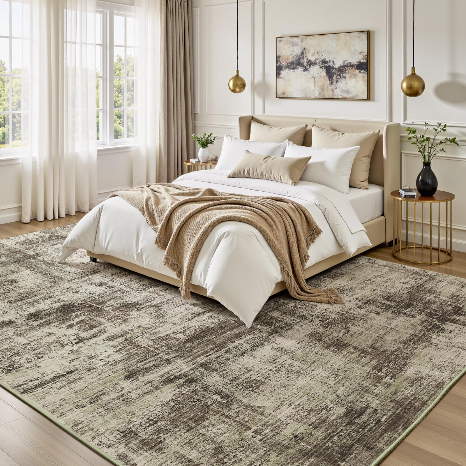 Lofus 8x10 Area Rug for Living Room, Gold Abstract Large Rugs with Non-Slip Backing, Neutral Modern Washable Carpet for Bedroom Dining Room Home Office Nursery Indoor