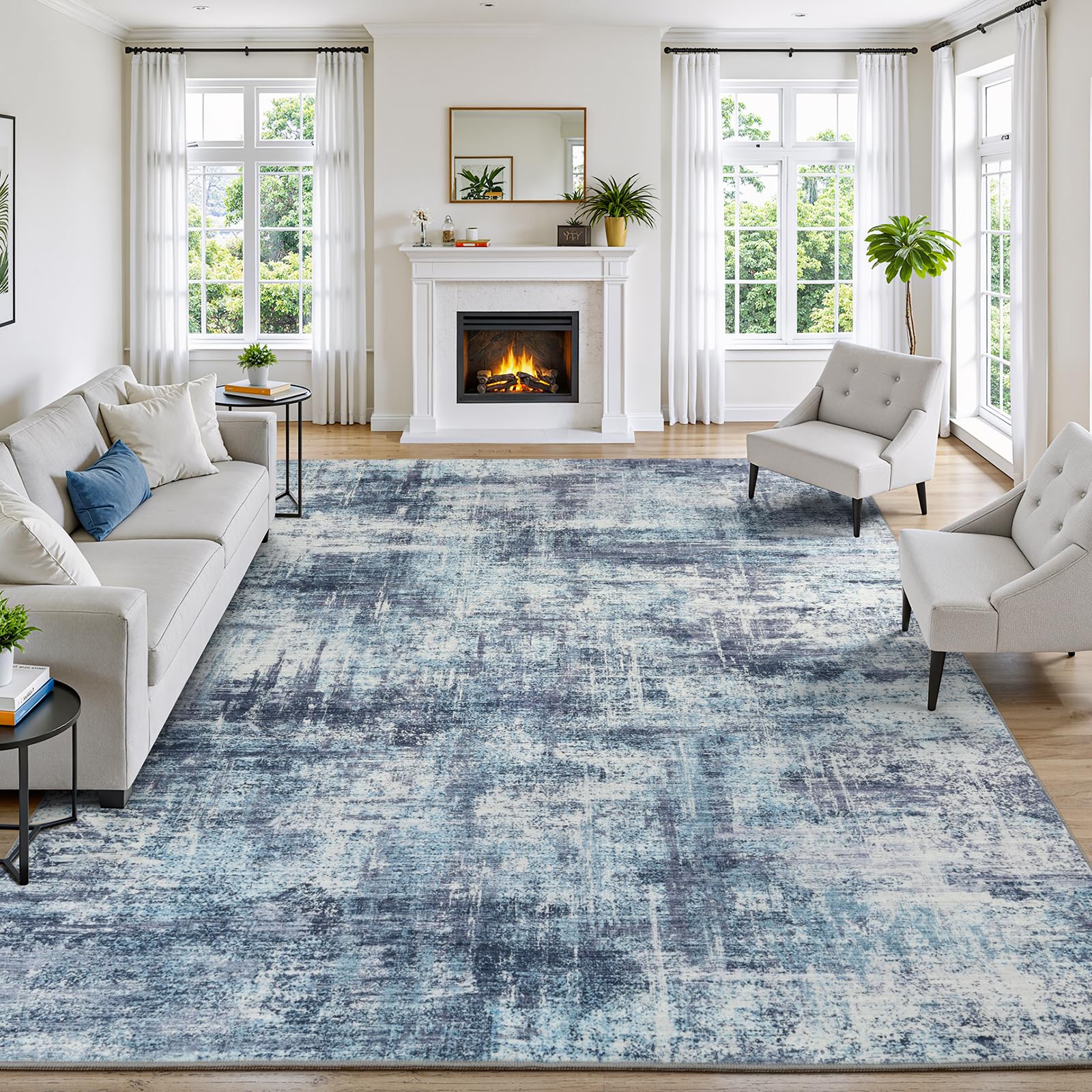 Lofus 8x10 Area Rug for Living Room, Gold Abstract Large Rugs with Non-Slip Backing, Neutral Modern Washable Carpet for Bedroom Dining Room Home Office Nursery Indoor