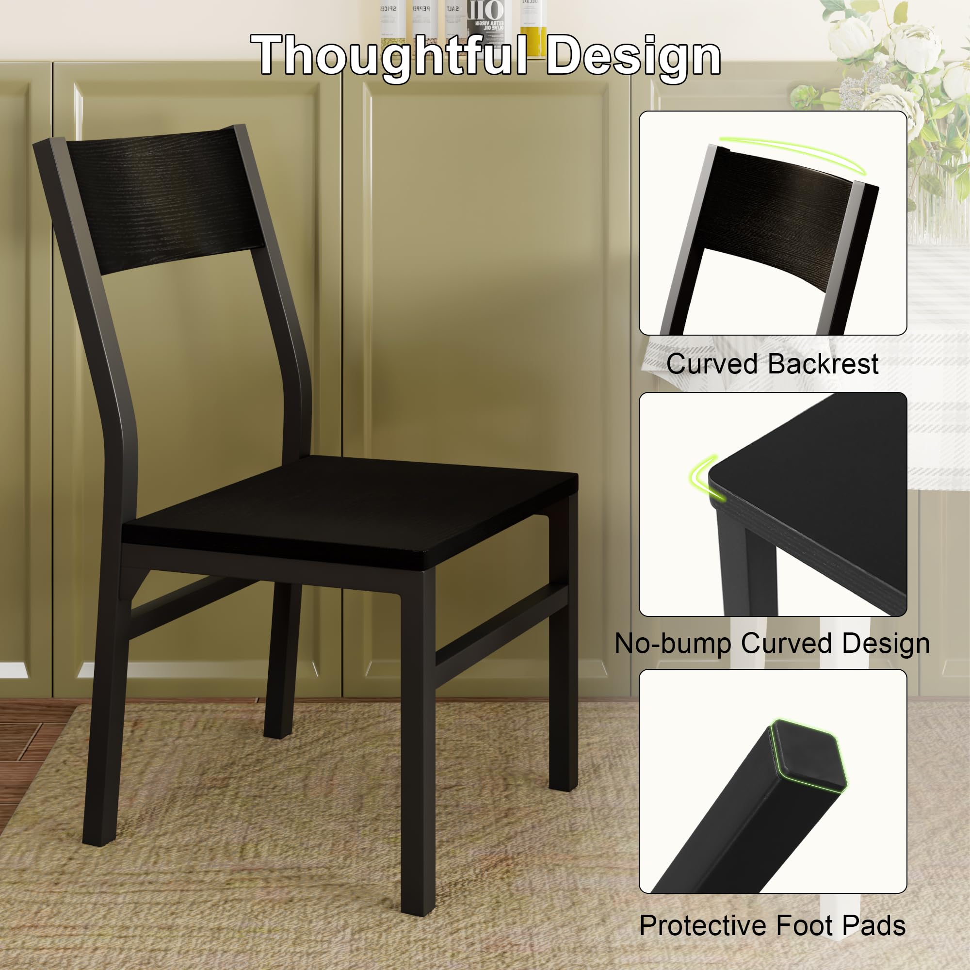 Feonase Dining Chairs Set of 6, Modern Kitchen Chairs with Ergonomic Backrest, MDF Board and Metal Legs, Dinner Chairs for Dining Room, Kitchen and Living Room, Walnut