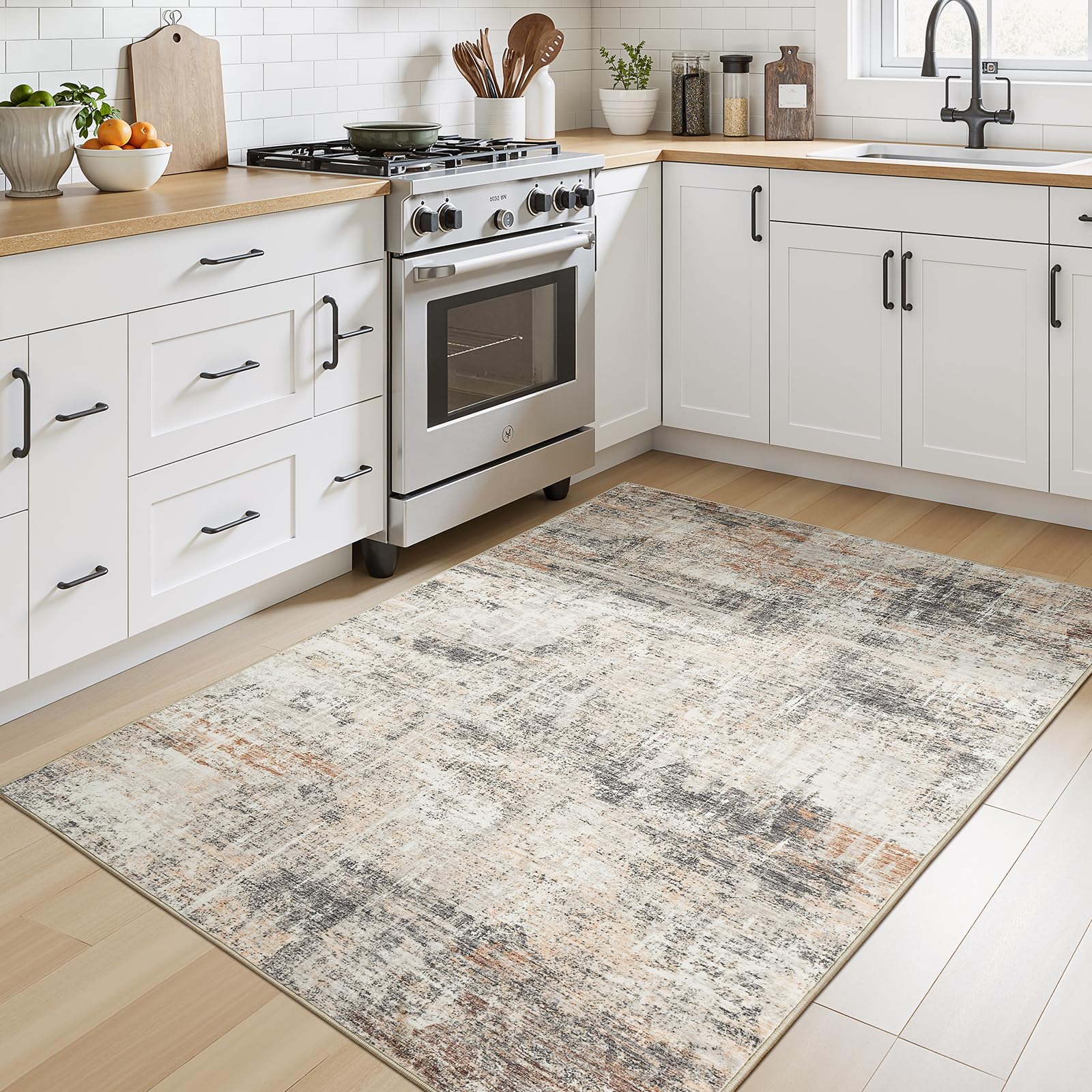 Lofus 8x10 Area Rug for Living Room, Gold Abstract Large Rugs with Non-Slip Backing, Neutral Modern Washable Carpet for Bedroom Dining Room Home Office Nursery Indoor