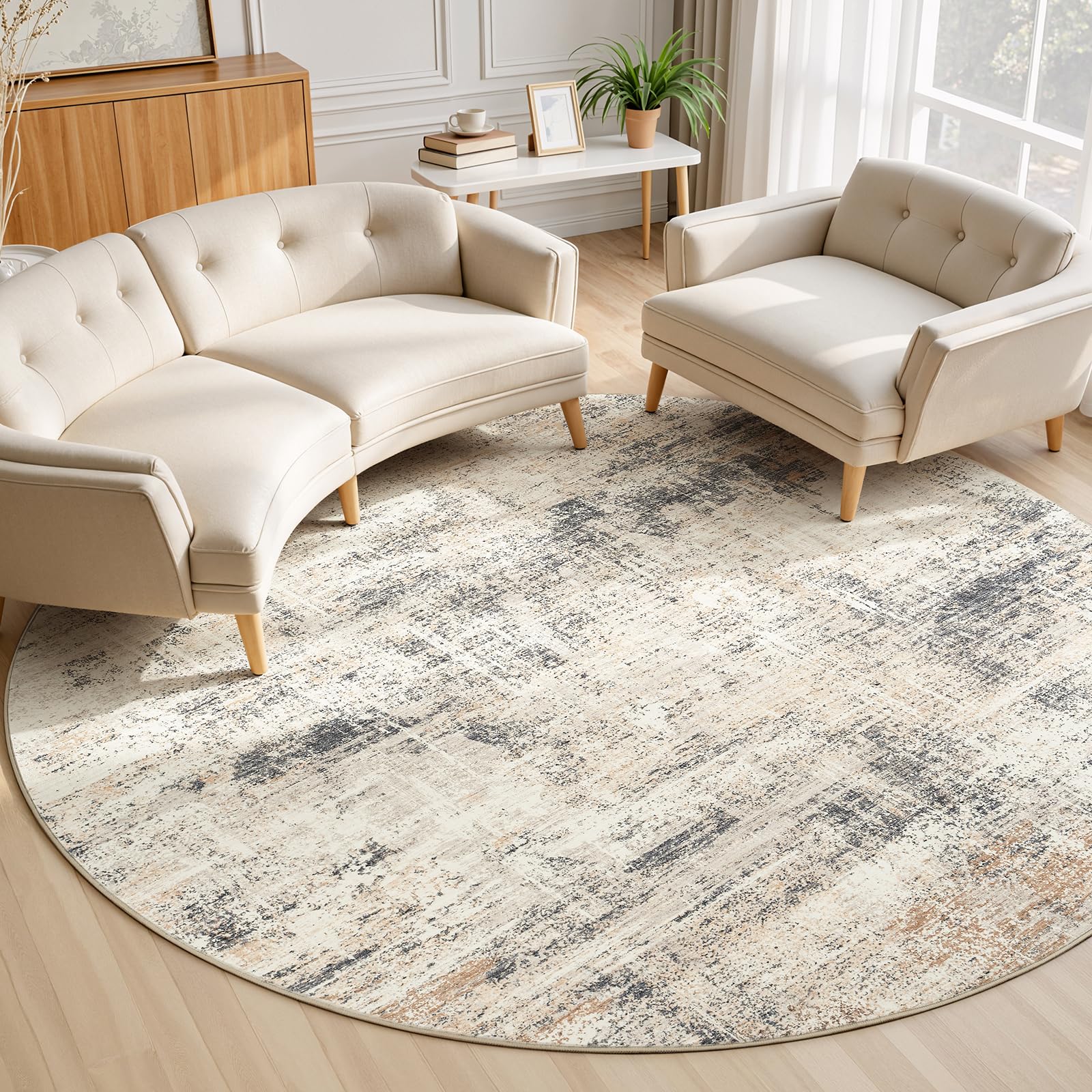 Lofus 8x10 Area Rug for Living Room, Gold Abstract Large Rugs with Non-Slip Backing, Neutral Modern Washable Carpet for Bedroom Dining Room Home Office Nursery Indoor