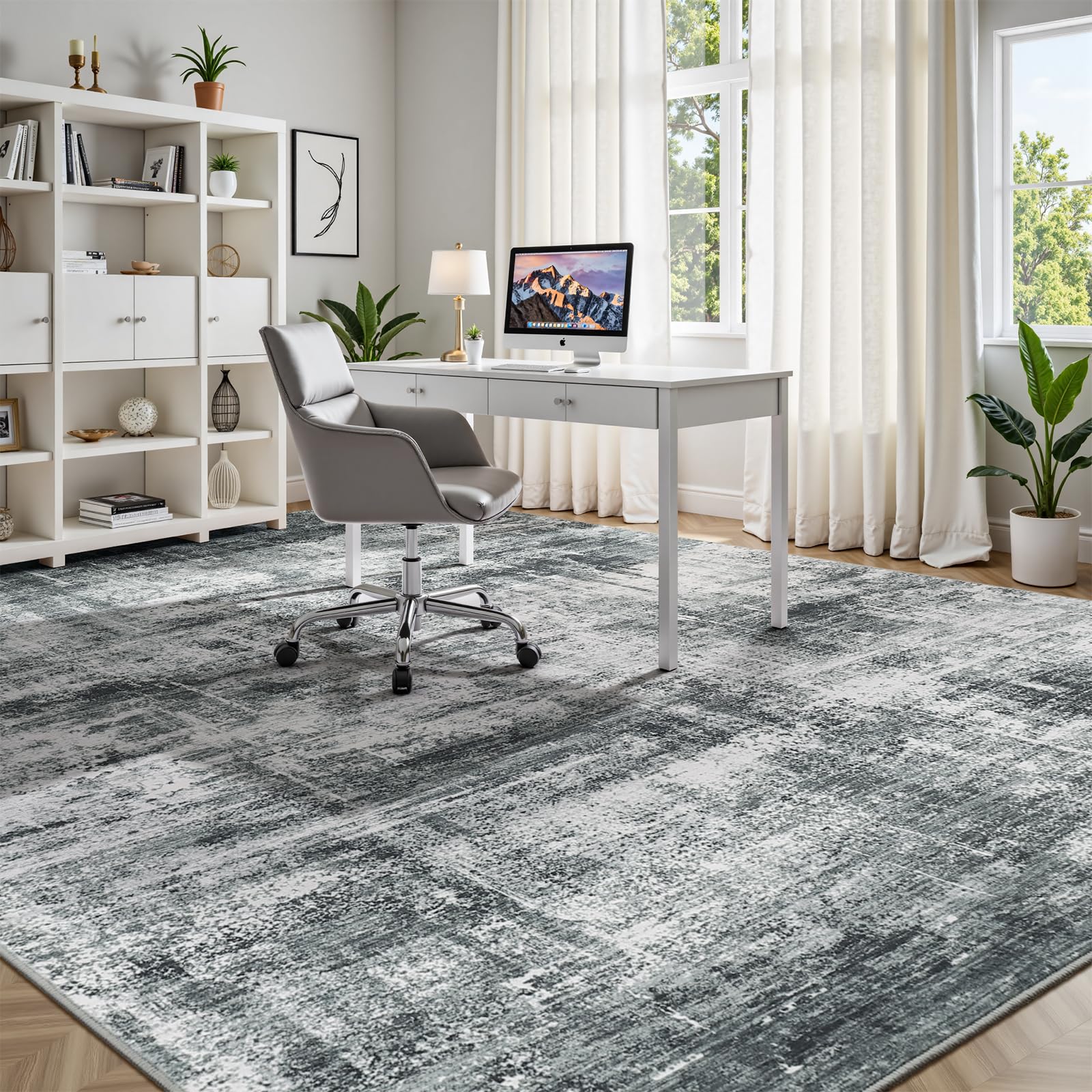 Lofus 8x10 Area Rug for Living Room, Gold Abstract Large Rugs with Non-Slip Backing, Neutral Modern Washable Carpet for Bedroom Dining Room Home Office Nursery Indoor