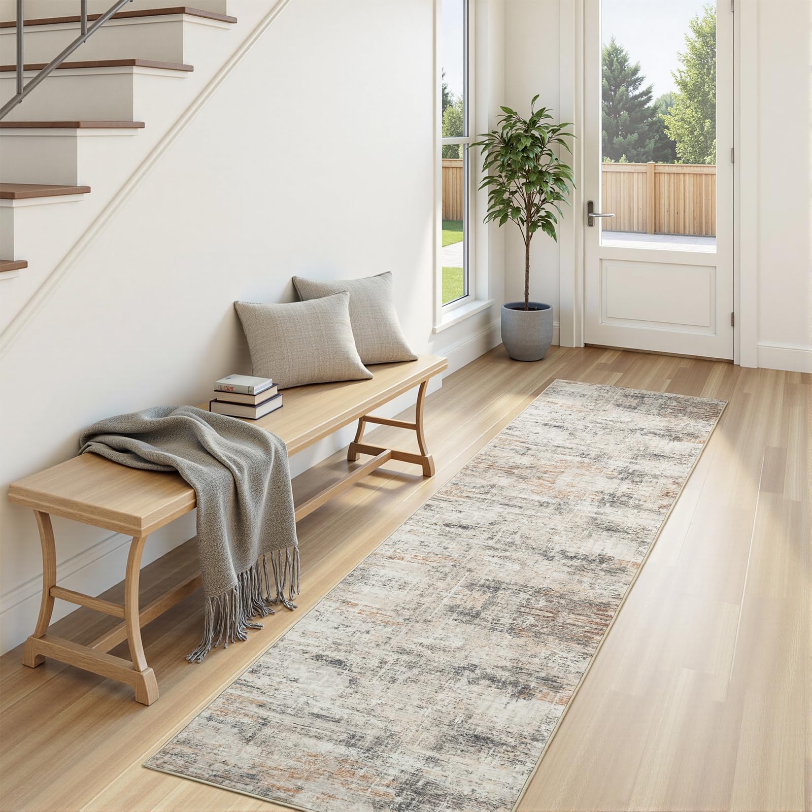Lofus 8x10 Area Rug for Living Room, Gold Abstract Large Rugs with Non-Slip Backing, Neutral Modern Washable Carpet for Bedroom Dining Room Home Office Nursery Indoor