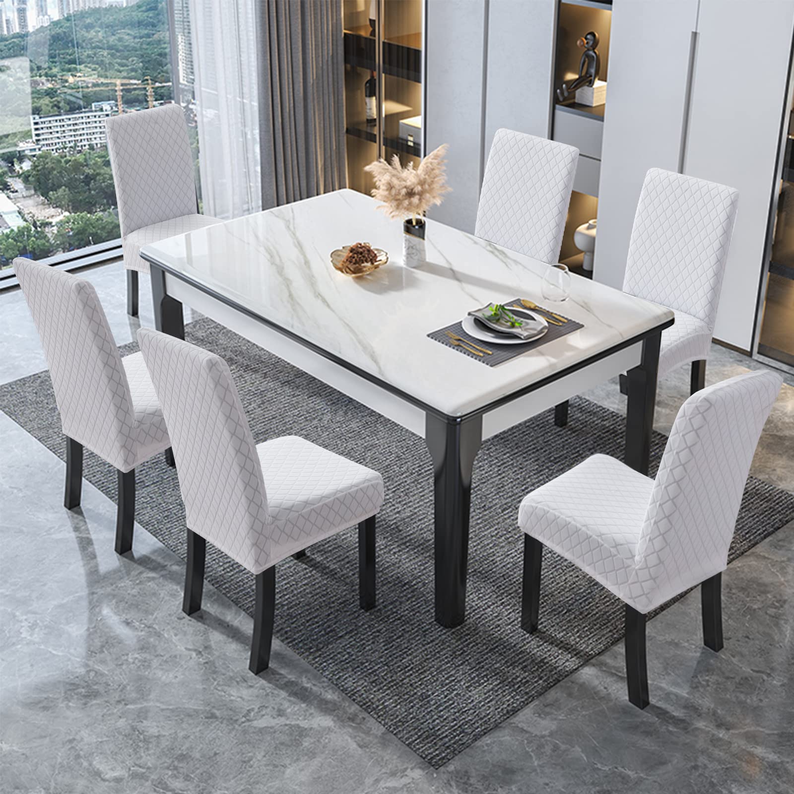 Genina 100% Waterproof Chair Covers for Dining Room Set of 4, Stretch Parson Chair Slipcovers for Kitchen Chairs, Washable Chair Protectors, Leaves-Warm Gray