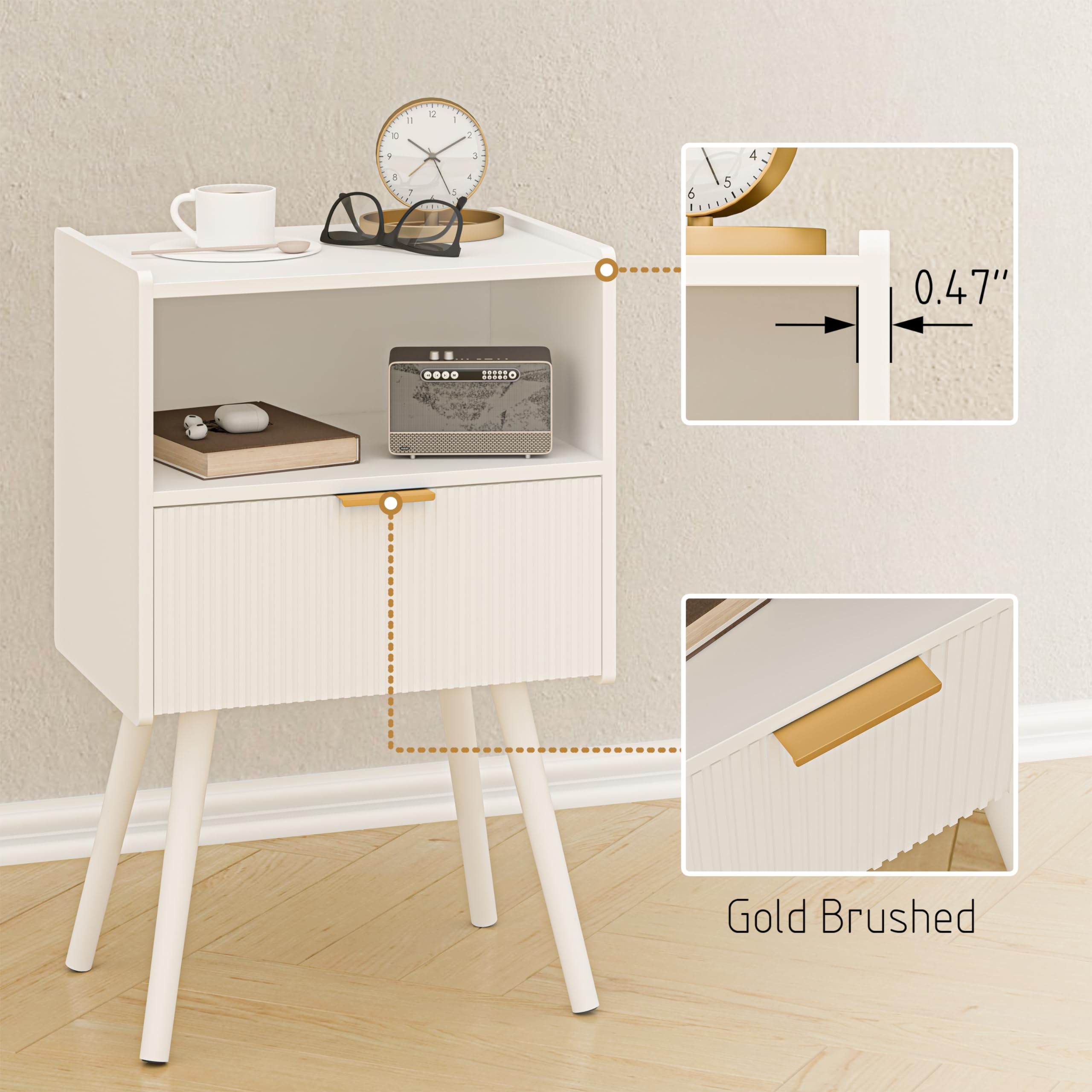 JOONEE Nightstand,Modern Bedside Table with Storage Drawer and Open Wood Shelf, for Living Room, Bedroom and Small Spaces, Accent Night Stand with Solid Wood Legs, Easy Assembly,Walnut Brown