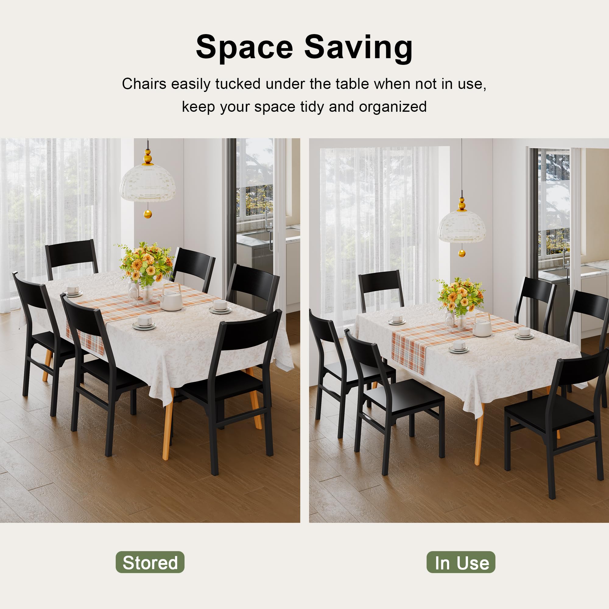 Feonase Dining Chairs Set of 6, Modern Kitchen Chairs with Ergonomic Backrest, MDF Board and Metal Legs, Dinner Chairs for Dining Room, Kitchen and Living Room, Walnut