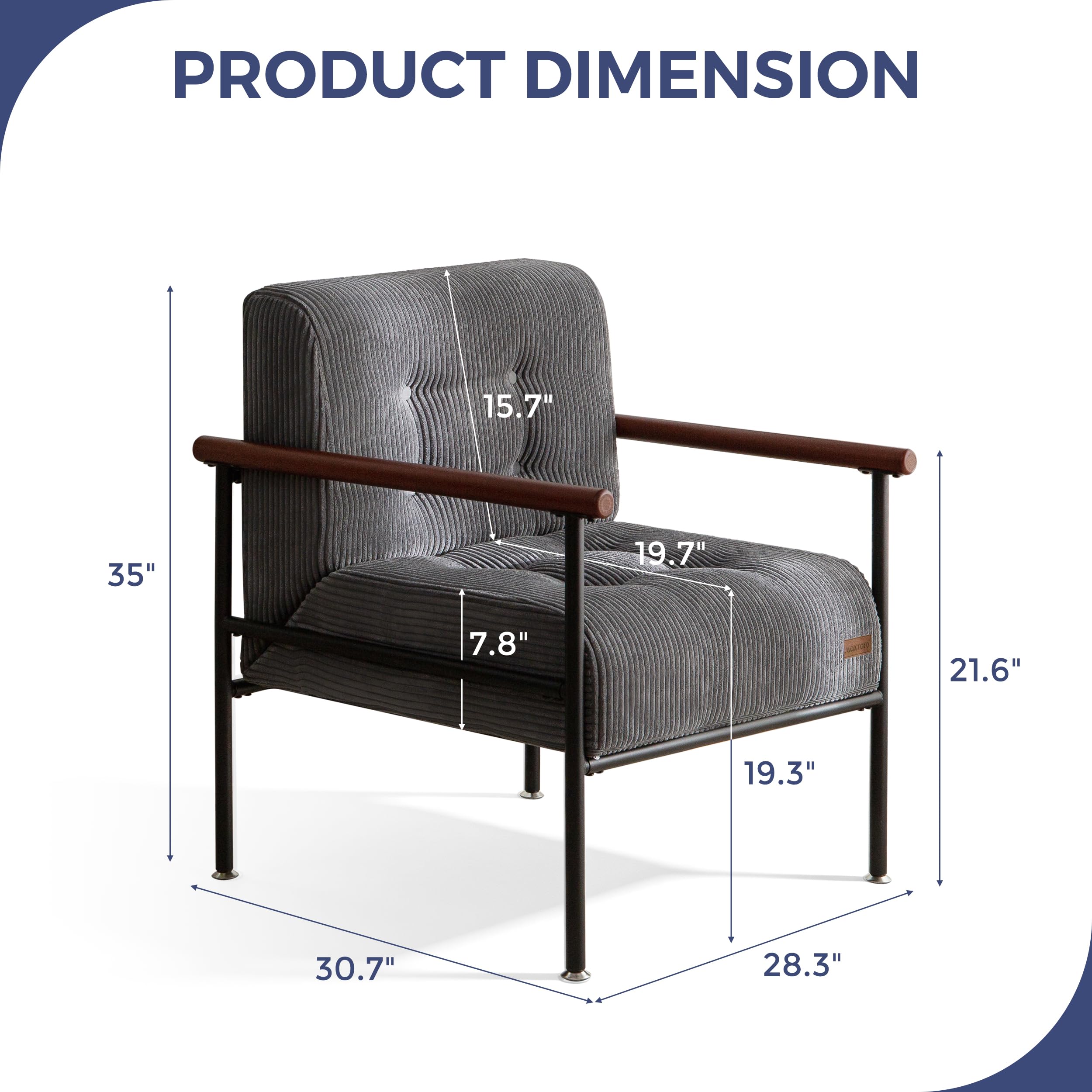 MAXYOYO Living Room Accent Chair, Modern Chair with Sturdy Metal Frame & Wood Armrests, Upholstered Reading Chair with Upholstered Cushion for Bedroom Balcony Porch, Beige