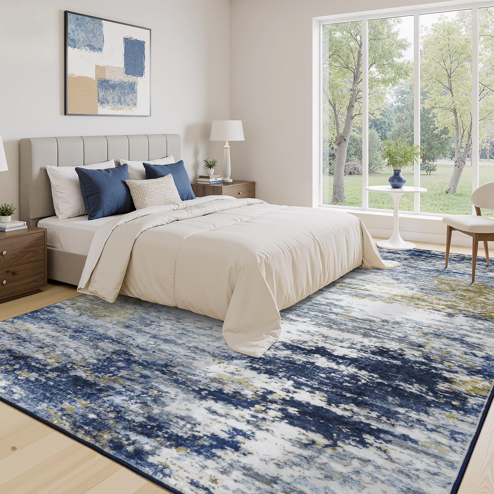 Lofus 8x10 Area Rug for Living Room, Gold Abstract Large Rugs with Non-Slip Backing, Neutral Modern Washable Carpet for Bedroom Dining Room Home Office Nursery Indoor