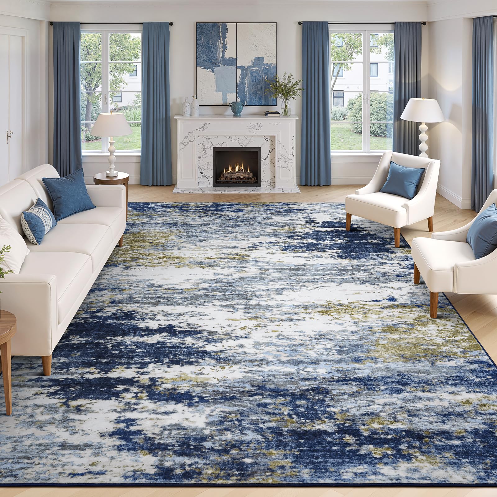 Lofus 8x10 Area Rug for Living Room, Gold Abstract Large Rugs with Non-Slip Backing, Neutral Modern Washable Carpet for Bedroom Dining Room Home Office Nursery Indoor