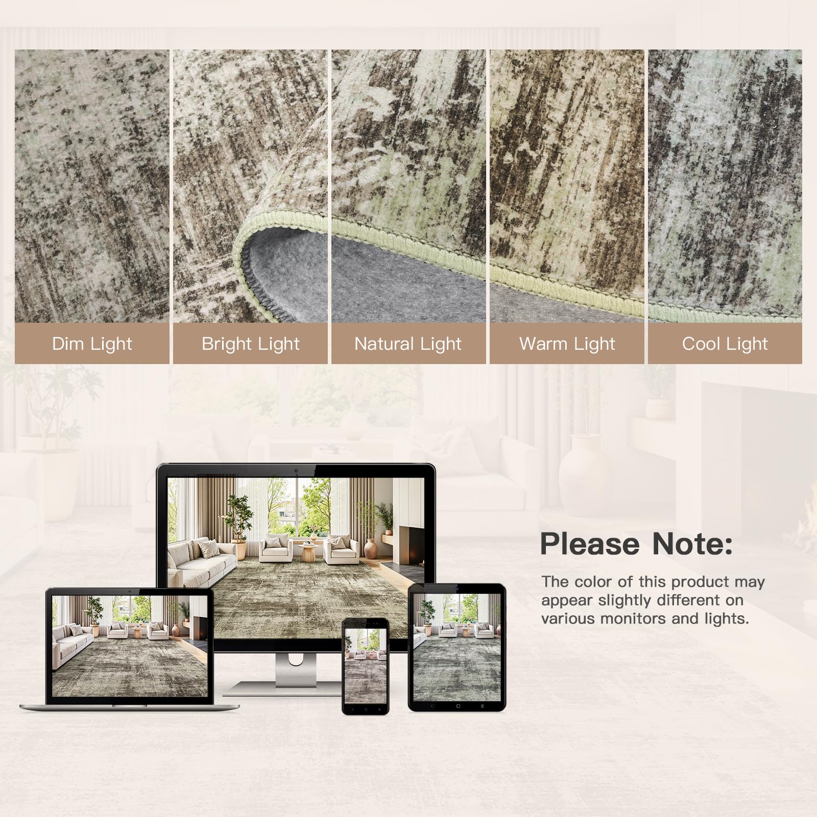 Lofus 8x10 Area Rug for Living Room, Gold Abstract Large Rugs with Non-Slip Backing, Neutral Modern Washable Carpet for Bedroom Dining Room Home Office Nursery Indoor