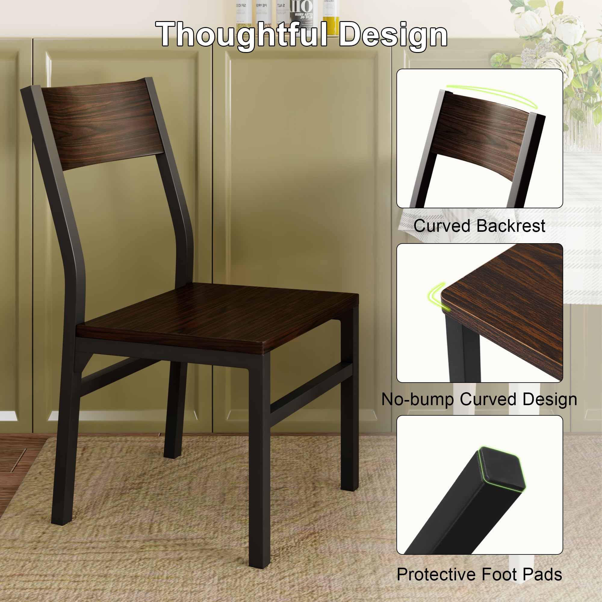 Feonase Dining Chairs Set of 6, Modern Kitchen Chairs with Ergonomic Backrest, MDF Board and Metal Legs, Dinner Chairs for Dining Room, Kitchen and Living Room, Walnut