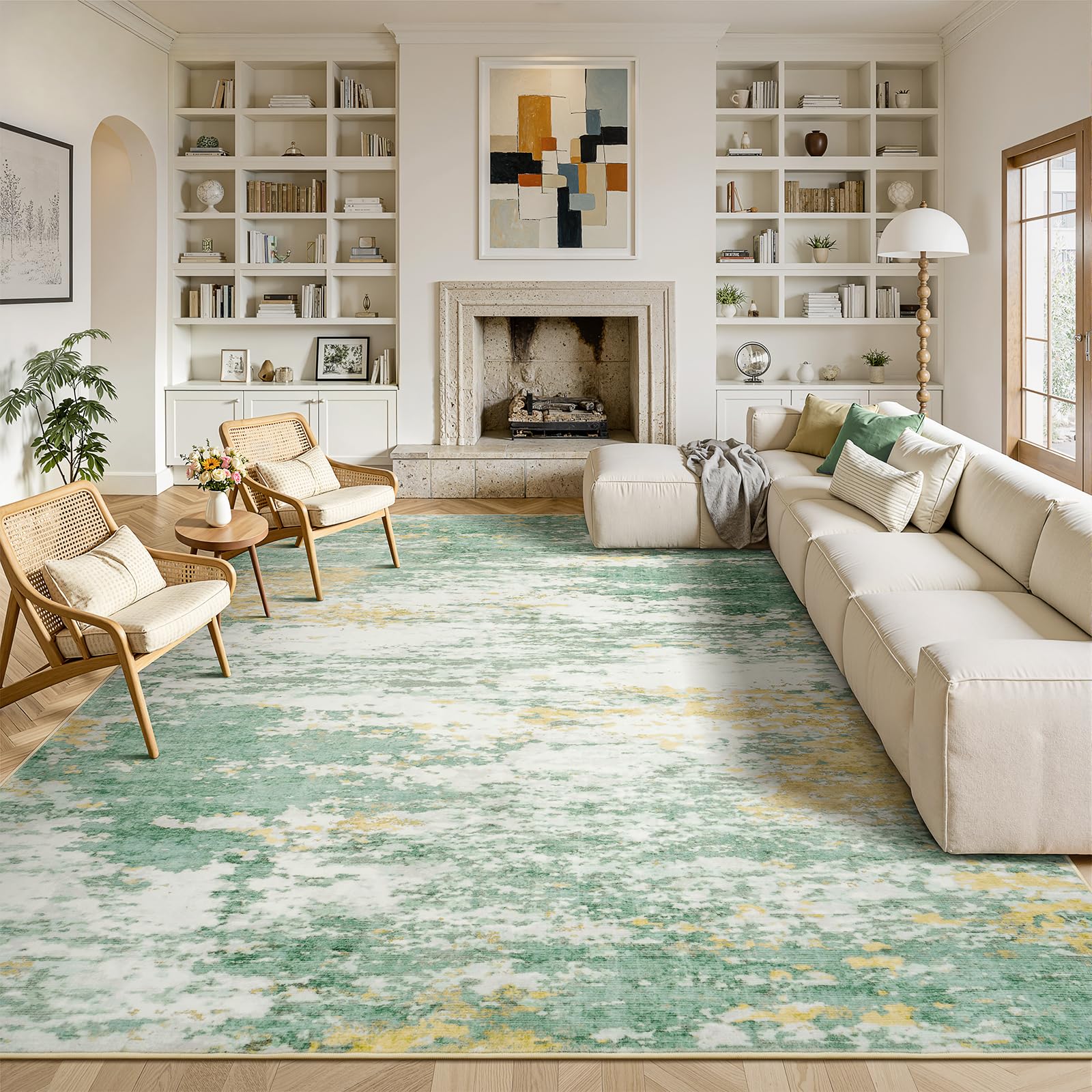 Lofus 8x10 Area Rug for Living Room, Gold Abstract Large Rugs with Non-Slip Backing, Neutral Modern Washable Carpet for Bedroom Dining Room Home Office Nursery Indoor