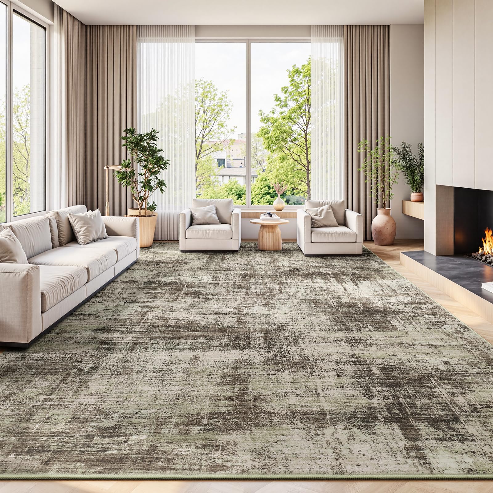 Lofus 8x10 Area Rug for Living Room, Gold Abstract Large Rugs with Non-Slip Backing, Neutral Modern Washable Carpet for Bedroom Dining Room Home Office Nursery Indoor