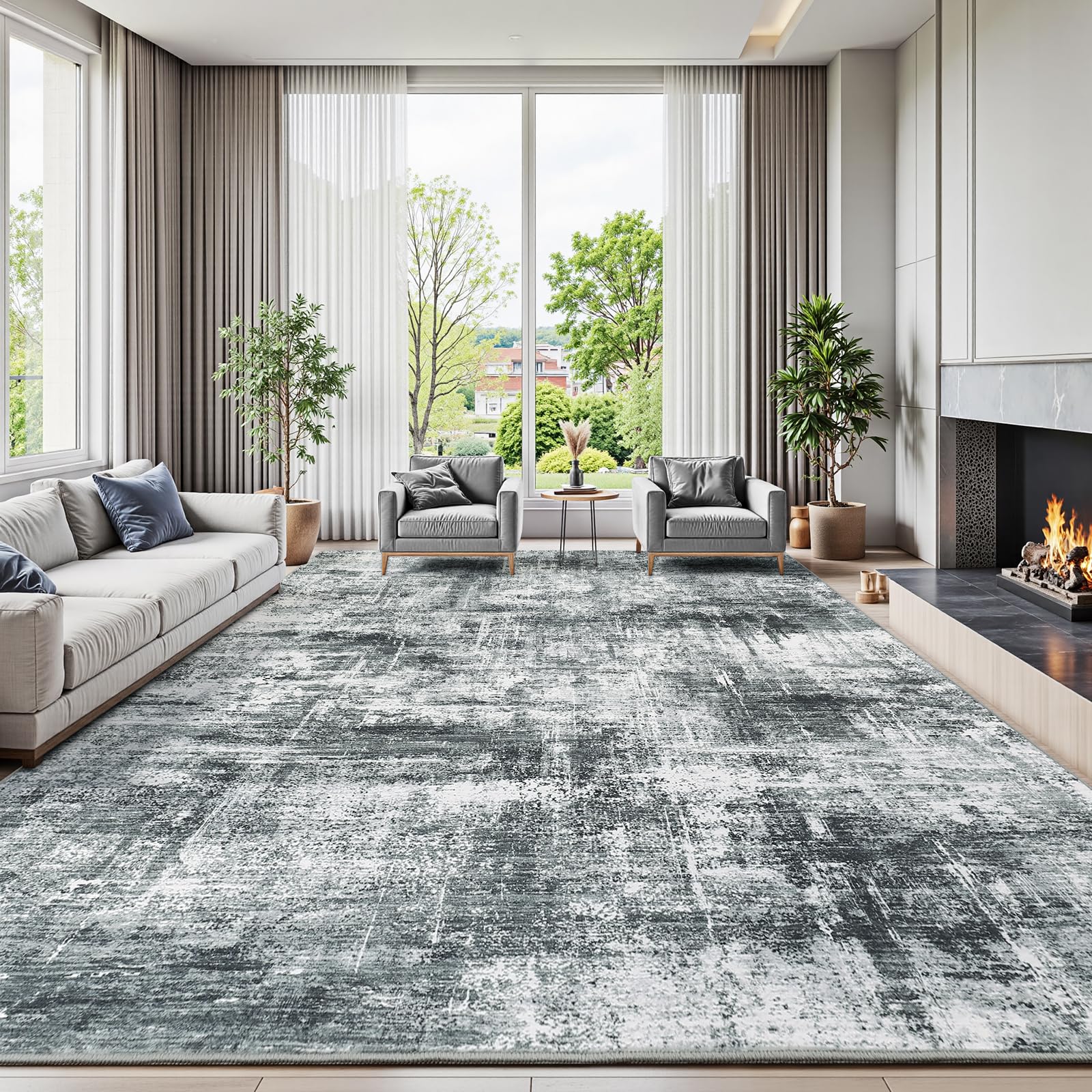 Lofus 8x10 Area Rug for Living Room, Gold Abstract Large Rugs with Non-Slip Backing, Neutral Modern Washable Carpet for Bedroom Dining Room Home Office Nursery Indoor