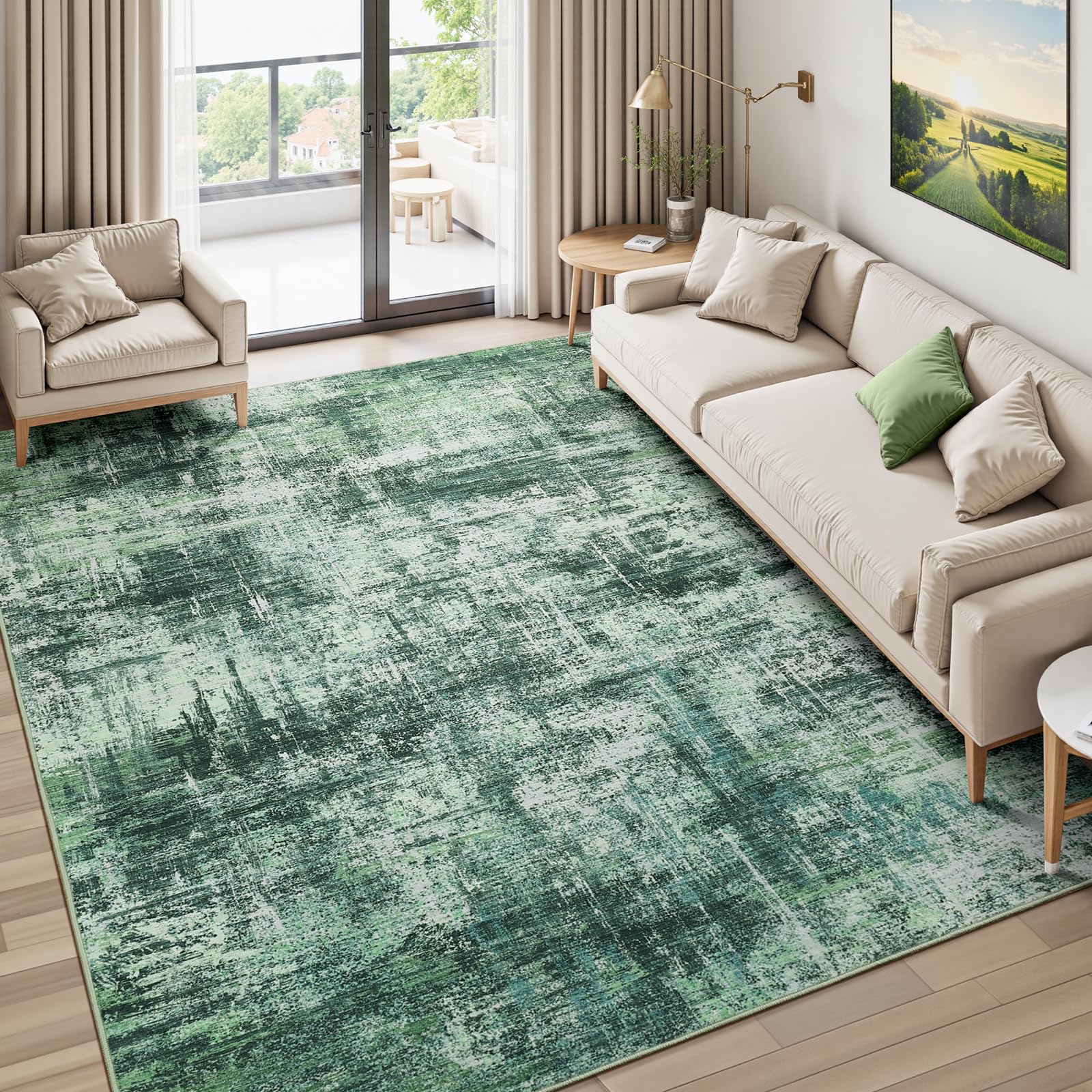 Lofus 8x10 Area Rug for Living Room, Gold Abstract Large Rugs with Non-Slip Backing, Neutral Modern Washable Carpet for Bedroom Dining Room Home Office Nursery Indoor